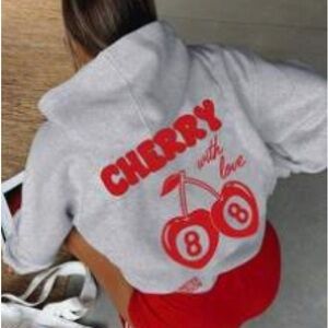 Gray Hoodie with Red Cherry Graphic